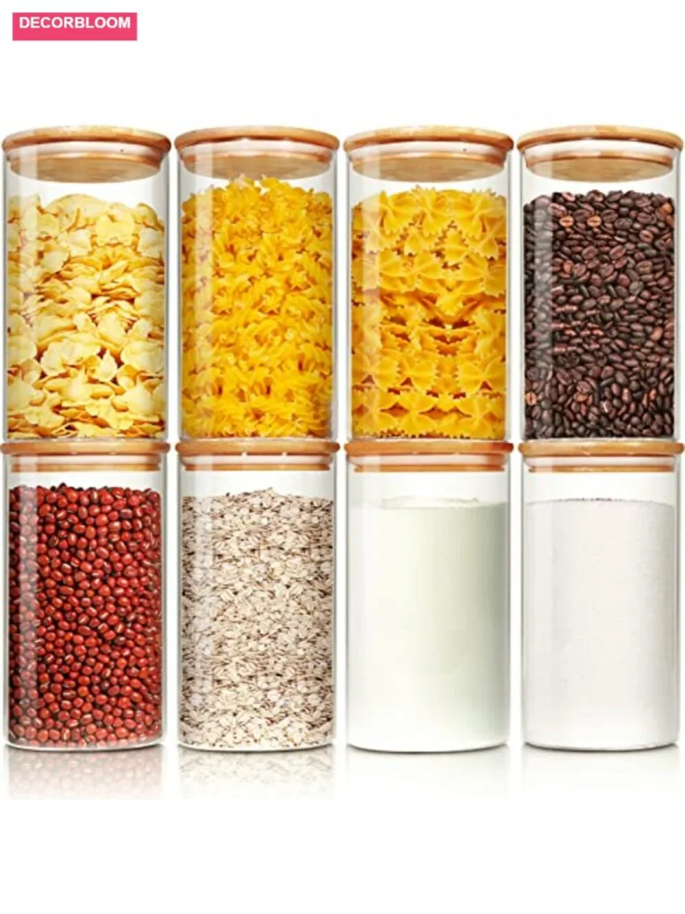 Set of 8 Glass Jars with Bamboo Lids, 28 floz Airtight Food Storage Canisters